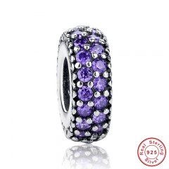 New Gift Charms Fit Original Bracelet Necklace Pure 925 Sterling Silver Inspiration Within Spacer, Purple CZ Beads PAS123 CHARM-0019