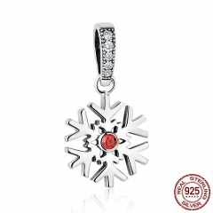 Hot Sale 100% 925 Sterling Silver Red Stone Snowflake Bead Charms fit Women Charm Bracelets Necklaces Accessories SCC075 CHARM-0146