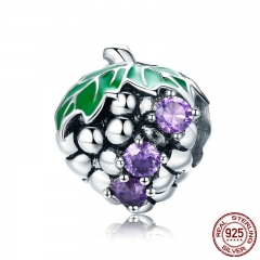 New Arrival Genuine 925 Sterling Silver Purple CZ Summer Grape Fruit Beads fit Bracelet Necklaces DIY Jewelry BSC012 CHARM-0850