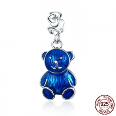 100% 925 Sterling Silver Blue Enamel Cute Little Bear Pendant Charm fit Women Bracelet & Necklaces DIY Jewelry SCC533 CHARM-0573