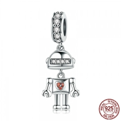 Hot Sale Genuine 925 Sterling Silver Childhood Robot Pendant Charms fit Women Bracelets & Necklace DIY Jewelry SCC842 CHARM-0886