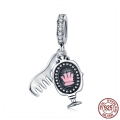 100% Genuine 925 Sterling Silver Girls Dressing Mirror Pendant Charm fit Charm Bracelet Sterling Silver Jewelry SCC660 CHARM-0699