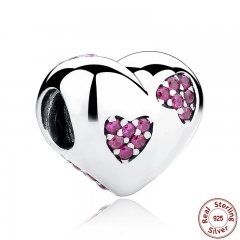 New 925 Silver Pink Crystals Heart Charms fit Bracelets for Women DIY Accessories SCC012 CHARM-0086