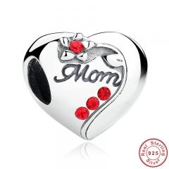 Authentic 925 Sterling Silver MOM Red Heart Charms fit Bracelets Mother 's Day Gift SCC004 CHARM-0068