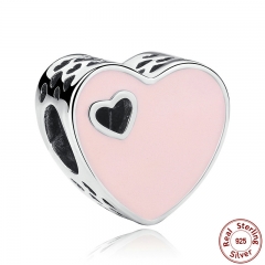 925 Sterling Silver HEART SILVER CHARM WITH PINK ENAMEL Charms Fit Bracelets & Bangles Silver Jewelry PAS269 CHARM-0099