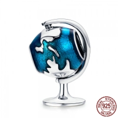 Authentic 925 Sterling Silver Tellurion Blue Enamel Charm Beads fit Women Charm Bracelet & Necklaces Jewelry Gift SCC658 CHARM-0708
