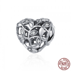 Romantic New 100% 925 Sterling Silver Tree of Leaves Heart Charm Beads fit Bracelet Jewelry Valentine Day Gift SCC489 CHARM-0529