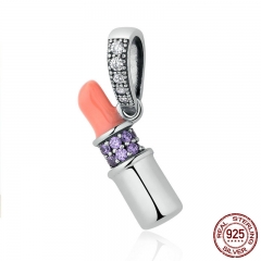 Gift 100% 925 Sterling Silver Women Orange Lipstick Beads Pendants Fit Bracelets & Bangles DIY Accessories SCC118 CHARM-0227
