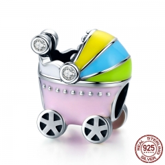 100% 925 Sterling Silver Little Baby Car Baby Carriage Color Enamel Charm Beads fit Girl Charm Bracelet Jewelry SCC505 CHARM-0585