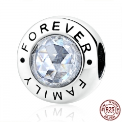 Classic 925 Sterling Silver Family Forever, Clear CZ Bead Fit Charm Bracelets Fashion Jewelry PAS378 CHARM-0171
