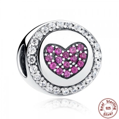 Authentic 925 Sterling Silver Pink Heart Charms fit Bracelets Necklaces Mother Gift SCC014 CHARM-0069