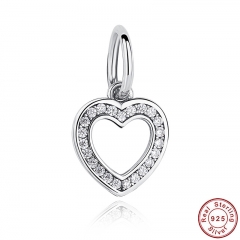 GIFT 925 Sterling Silver Symbol Of Love, Clear CZ Heart Crystals Surround Charms fit original Bracelets Jewelry PAS194 CHARM-0041
