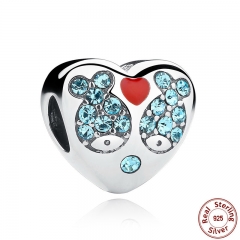 925 Sterling Silver Red Heart Blue Crystal Fish Heart Charms Fit Bracelet Jewelry Making Mother Gift SCC020 CHARM-0078
