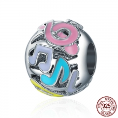 Authentic 925 Sterling Silver Colorful Notes Melody Round Charm Beads fit Women Charm Bracelet DIY Fine Jewelry SCC375 CHARM-0453