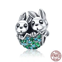 New Arrival 100% 925 Sterling Silver Easter Rabbit Animal Beads fit Clear CZ Women Charm Bracelet Jewelry S925 SCC201 CHARM-0336
