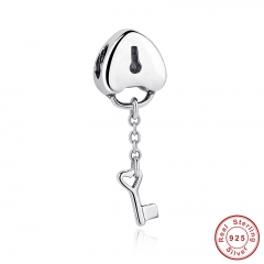 Original 100% 925 Sterling Silver Lock Charms Key To My Heart Beads Charm Fit Bracelet & Necklace PAS050 CHARM-0018