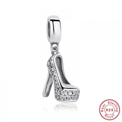 Romantic 925 Pure Silver heels Shape Sparkling Shoe Stiletto Clear CZ Charm Fit Bracelet with Cubic Zirconia PAS016 CHARM-0045