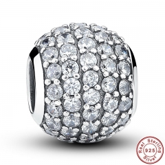 925 Sterling Silver Pave Czech Bead BALL Charm Fit Bracelet With Clear Cubic Zirconia DIY Accessories Jewelry PAS069 CHARM-0011