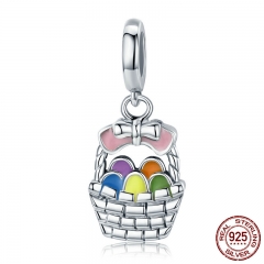 Authentic 925 Sterling Silver Easter Eggs Bowknot Basket Dangle Charm fit Women Charm Bracelet & Necklace Jewelry SCC574 CHARM-0614