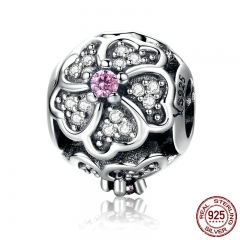 100% 925 Sterling Silver Rose Bouquet Flower Of Love Pink Crystal Beads fit Women Charm Bracelets Jewelry Gift SCC252 CHARM-0319