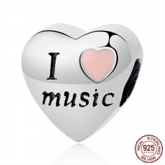 Hotsale 100% 925 Sterling Silver I Love Music Heart Beads Fit Charms Bracelets &amp; Bangles DIY Accessories SCC120 CHARM-0228