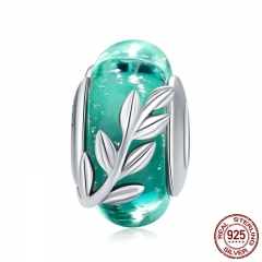 Genuine 925 Sterling Silver Tree Leaves Green Leaf Murano Glass Beads Fit Charm Bracelets & Bangles DIY Jewelry SCC863 CHARM-0916