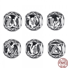 ANNIVERSARY SALE 2018 925 Sterling Silver Vintage A to Z, Clear CZ 26 Letter Alphabe Bead Charms Fit Bracelets &amp; Bangles Jewelry CHARM-0176