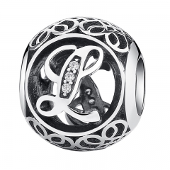 100% 925 Sterling Silver Romantic Letter Bead "L" Alphabet Charms fit Bracelets & Bangles DIY Jewelry PSC008-L CHARM-0181