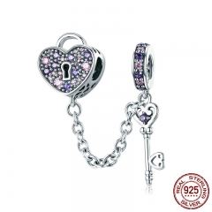 100% 925 Sterling Silver Key of Heart Lock Crystal CZ Chain Charms Fit Charm Bracelets & Necklaces Chain Jewelry SCC772 CHARM-0843