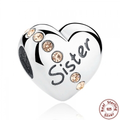 New Trendy 925 Sterling Silver Sister Floating Heart Charm fit Bangles Jewelry Making Family Gift SCC008 CHARM-0084