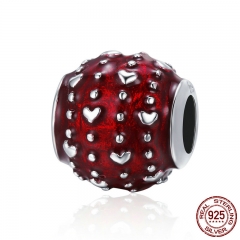 Romantic New 925 Sterling Silver Passionate Love Heart Pave Red Enamel Beads fit Women Charm Bracelet DIY Jewelry SCC343 CHARM-0402