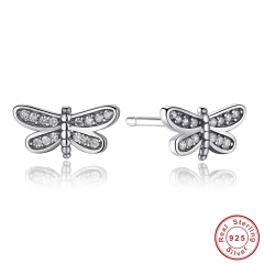 Presents 925 Sterling Silver Petite Dragonfly Stud Earrings Clear CZ Compatible with Jewelry Special Store PAS412 EARR-0010