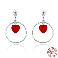Sweet 925 Sterling Silver Heart Round Circle Shape Romantic Drop Earrings for Women Wedding Earrings Jewelry Gift SCE360 EARR-0381