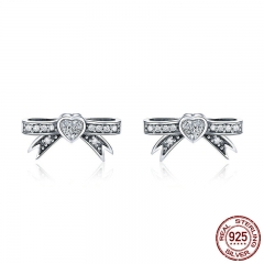 100% 925 Sterling Silver Lovely Bowknot Luminous CZ Sweet Stud Earrings for Women Sterling Silver Jewelry Gift SCE401 EARR-0412
