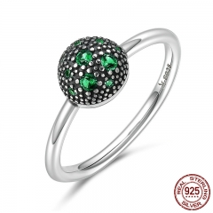 Genuine 100% 925 Sterling Silver Round Green Sparking CZ Finger Rings for Women Sterling Silver Jewelry S925 Gift SCR138 RING-0172
