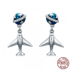 100% 925 Sterling Silver Fashion Star Tours Planet &amp; Plane Drop Earrings for Women Fine Silver Jewelry Brincos SCE331 EARR-0338
