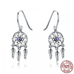 Genuine 100% 925 Sterling Silver Dream Catcher Holder Drop Earrings for Women Sterling Silver Jewelry Gift SCE394 EARR-0386