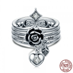 New Arrival 100% 925 Sterling Silver Punk Style Heart Crown, Rose Flower Finger Rings for Women Sterling Silver Jewelry RING-0326