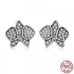 Genuine 925 Sterling Silver Radiant Butterfly Orchid Clear CZ Stud Earrings for Women Brincos Fine Jewelry Bijoux SCE088 EARR-0157