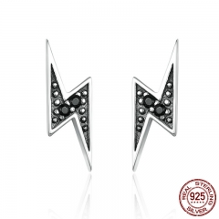 New Arrival 100% 925 Sterling Silver Exquisite Lightning &amp; Black CZ Stud Earrings for Women Fine Jewelry Brincos SCE156 EARR-0168