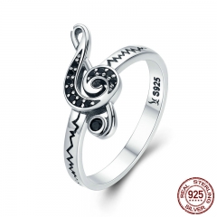 Authentic 100% 925 Sterling Silver Dancing Melody Black Women Ring Female Anniversary Engagement Jewelry SCR200 RING-0236