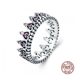 925 Sterling Silver Romantic Stackable Crown Heart Pink CZ Finger Rings for Women Sterling Silver Jewelry Anel SCR257 RING-0294