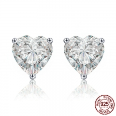 Authentic 100% 925 Sterling Silver Luminous Clear CZ Heart Stud Earrings for Women Wedding Engagement Jewelry Gift SCE359 EARR-0363