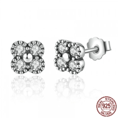 925 Sterling Silver Earrings Pink Silver Clear CZ Push Back Stud Earrings For Women Fashion Earings Jewelry PAS481 EARR-0084