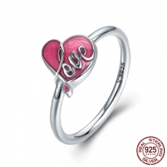 Authentic 925 Sterling Silver Sweet Love Heart Pink Enamel Finger Ring Female Women Anniversary Engagement Jewelry SCR203 RING-0244