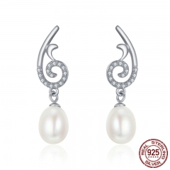 925 Sterling Silver Elegant Geometric,Fresh Water Pearl &amp; Dazzling CZ Drop Earrings for Women Fine Jewelry Bijoux SCE113 EARR-0232