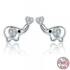 Authentic 100% 925 Sterling Silver Animal Little Elephant Clear CZ Earrings for Women Sterling Silver Jewelry Gift SCE379 EARR-0384