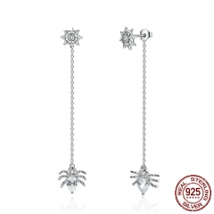 New 925 Sterling Silver Ferris Wheel and Spider Push-back Long Drop Earrings For Women Party Fashion Jewelry SCE019 EARR-0077