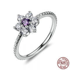 925 Sterling Silver Finger Rings Forget Me Not, Purple & Clear CZ Ring Female Wedding Jewelry joyas de plata 925 PA7179 RING-0050