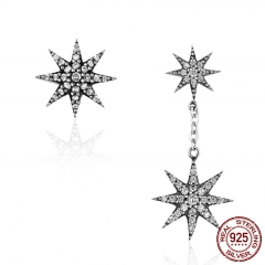 Trendy 100% 925 Sterling Silver Sparkling Star &amp; Snowflake Drop Earrings for Women Authentic Silver Jewelry Bijoux SCE108 EARR-0186